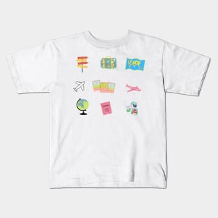 travel adventure sticker pack design Kids T-Shirt